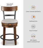 Valebeck Rustic Farmhouse Swivel Bar Stool – 24.5″ Counter Height, 360° Swivel Metal & Wood Frame, Polyester Upholstery