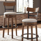 Valebeck Rustic Farmhouse Swivel Bar Stool – 24.5″ Counter Height, 360° Swivel Metal & Wood Frame, Polyester Upholstery