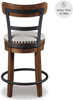 Valebeck Rustic Farmhouse Swivel Bar Stool – 24.5″ Counter Height, 360° Swivel Metal & Wood Frame, Polyester Upholstery