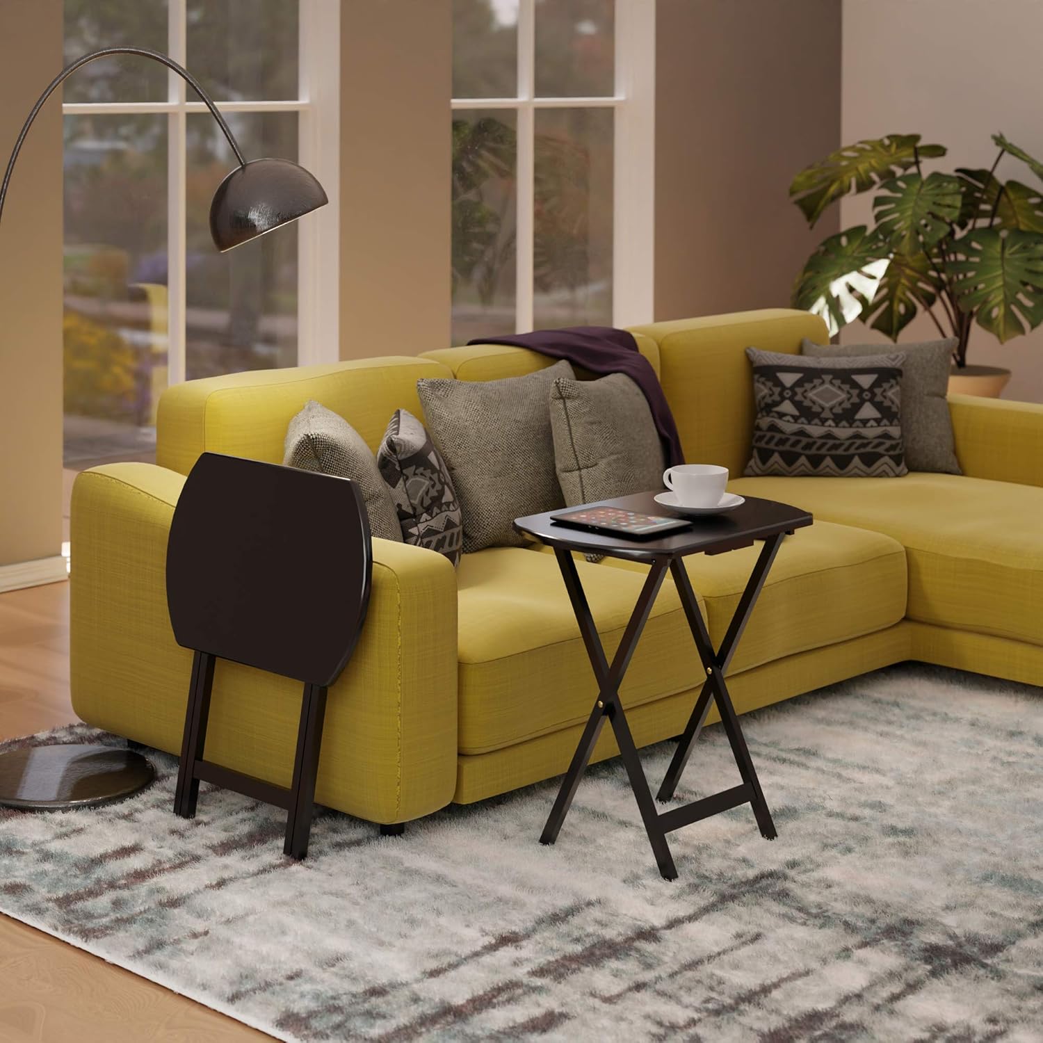 Set of 2 Foldable Snack Tables, Oversized, for Living Room, 25", No Assembly