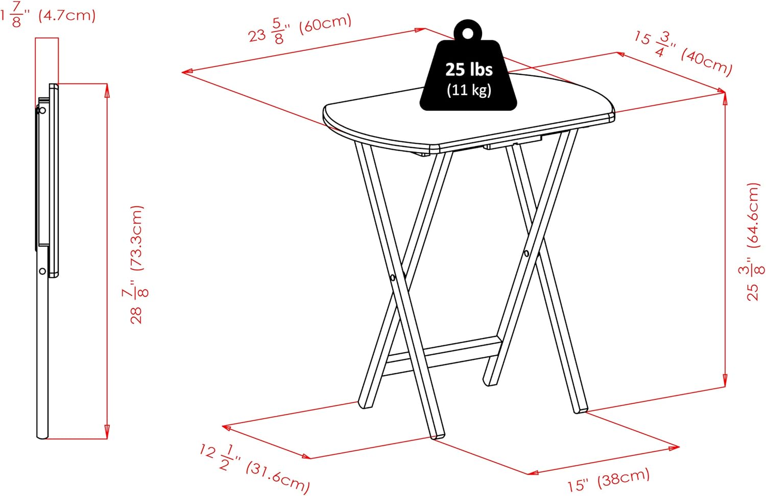 Set of 2 Foldable Snack Tables, Oversized, for Living Room, 25", No Assembly