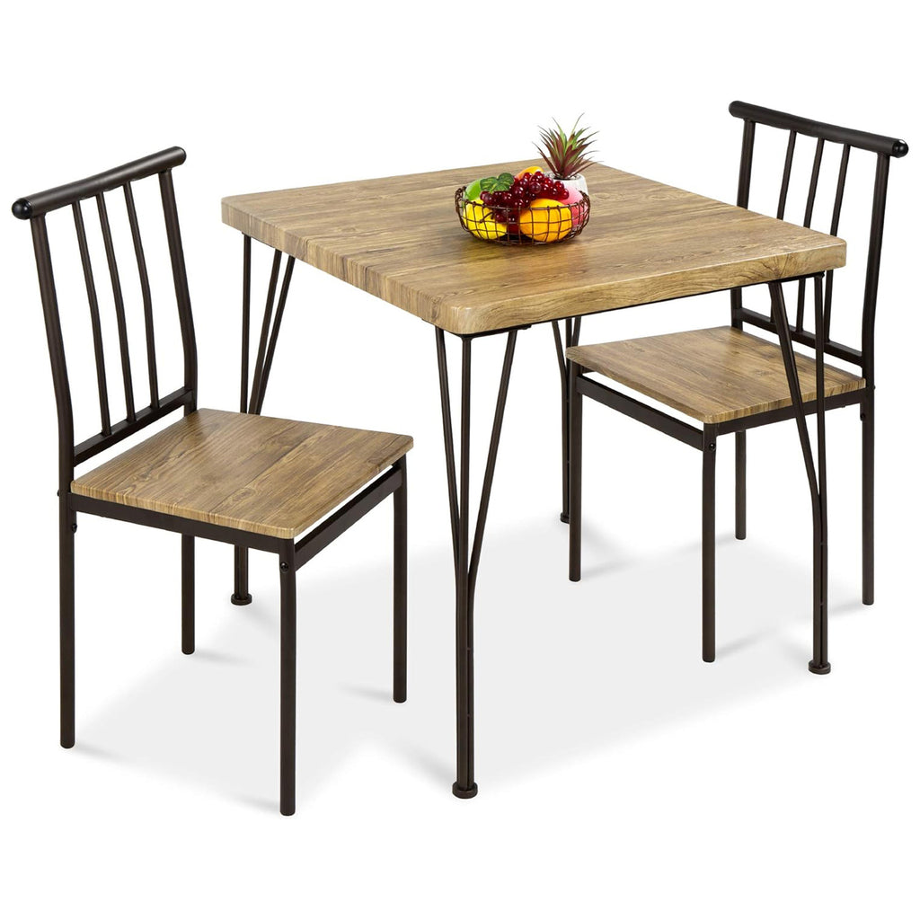 3-Piece Dining Set Modern Dining Table Set, Metal and Wood Square Dining Table w/ 2 Chairs