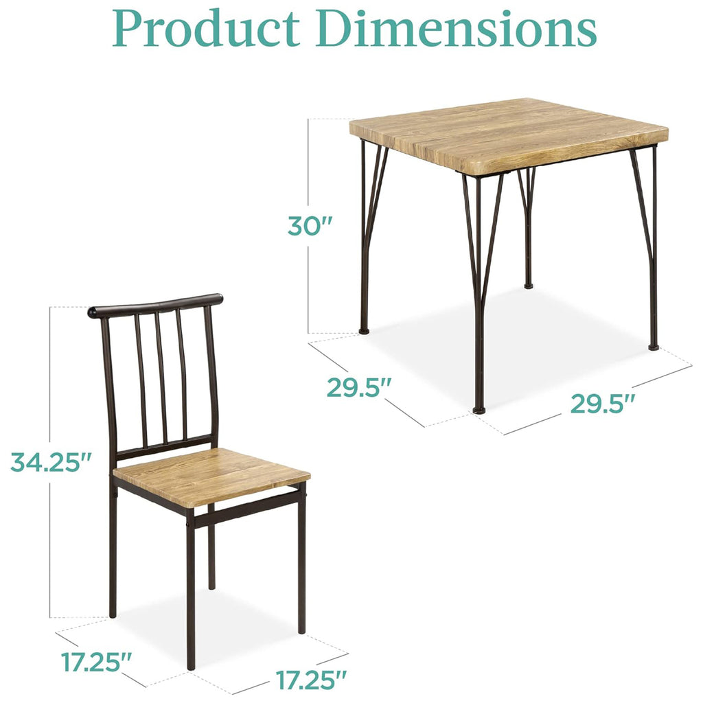 3-Piece Dining Set Modern Dining Table Set, Metal and Wood Square Dining Table w/ 2 Chairs