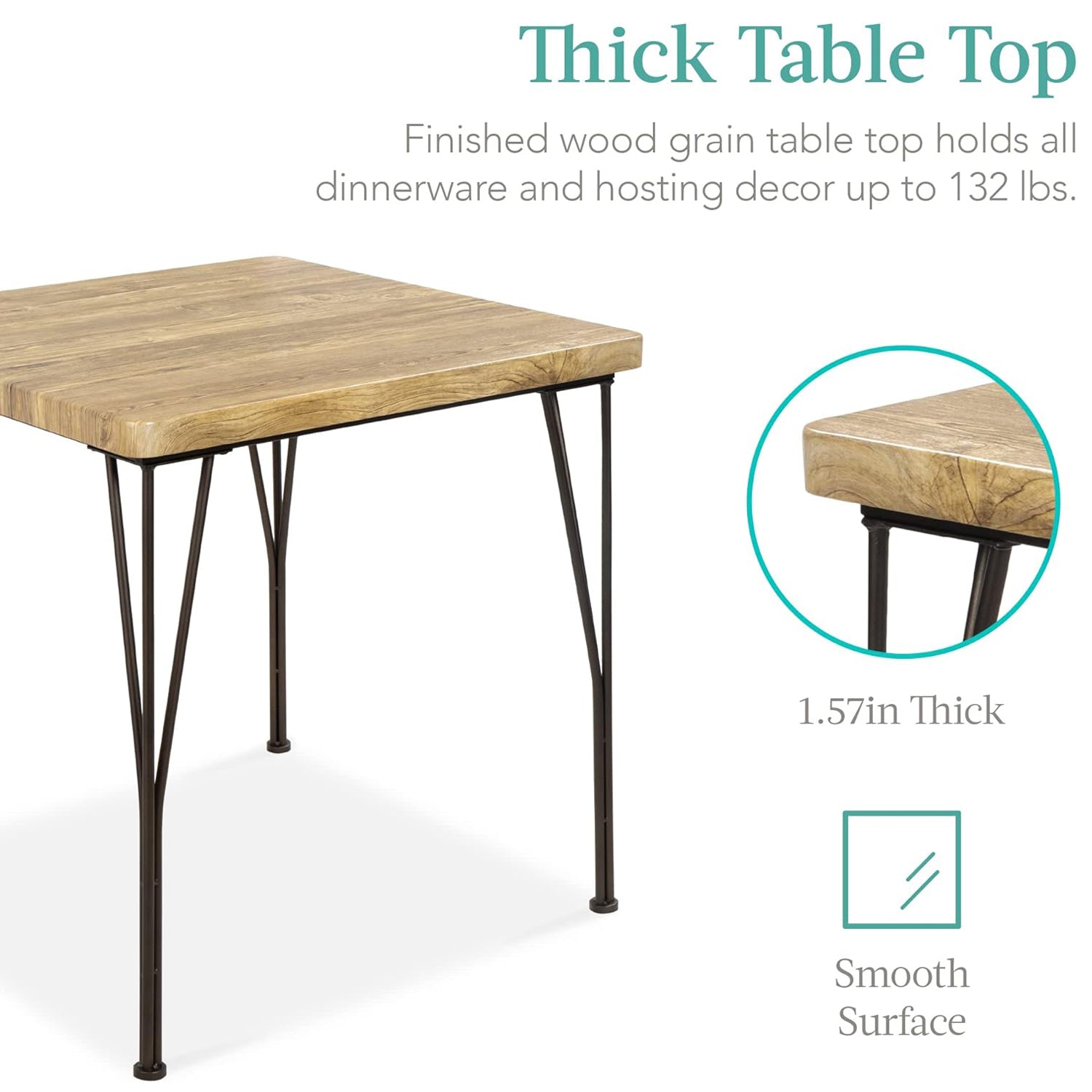 3-Piece Dining Set Modern Dining Table Set, Metal and Wood Square Dining Table w/ 2 Chairs