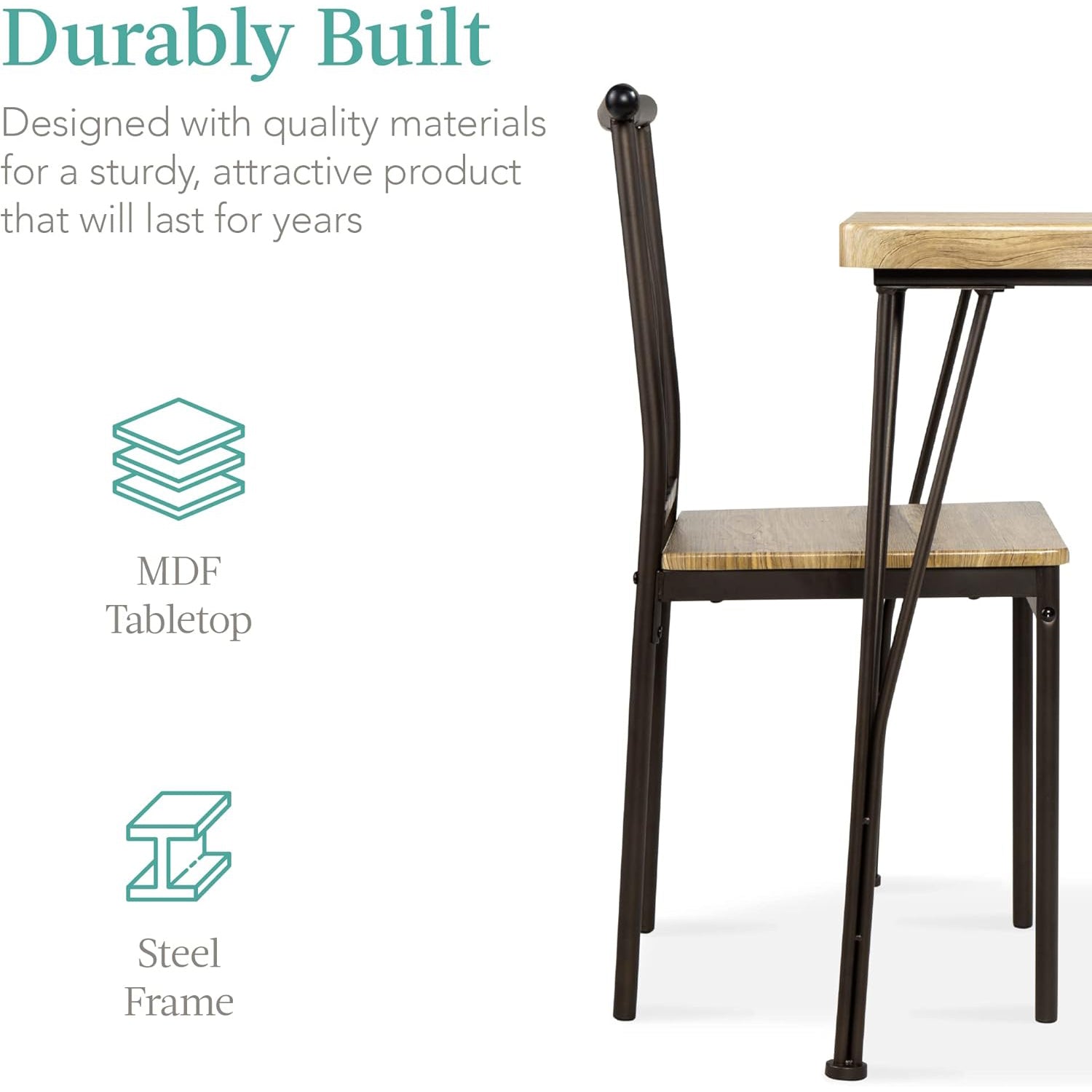 3-Piece Dining Set Modern Dining Table Set, Metal and Wood Square Dining Table w/ 2 Chairs