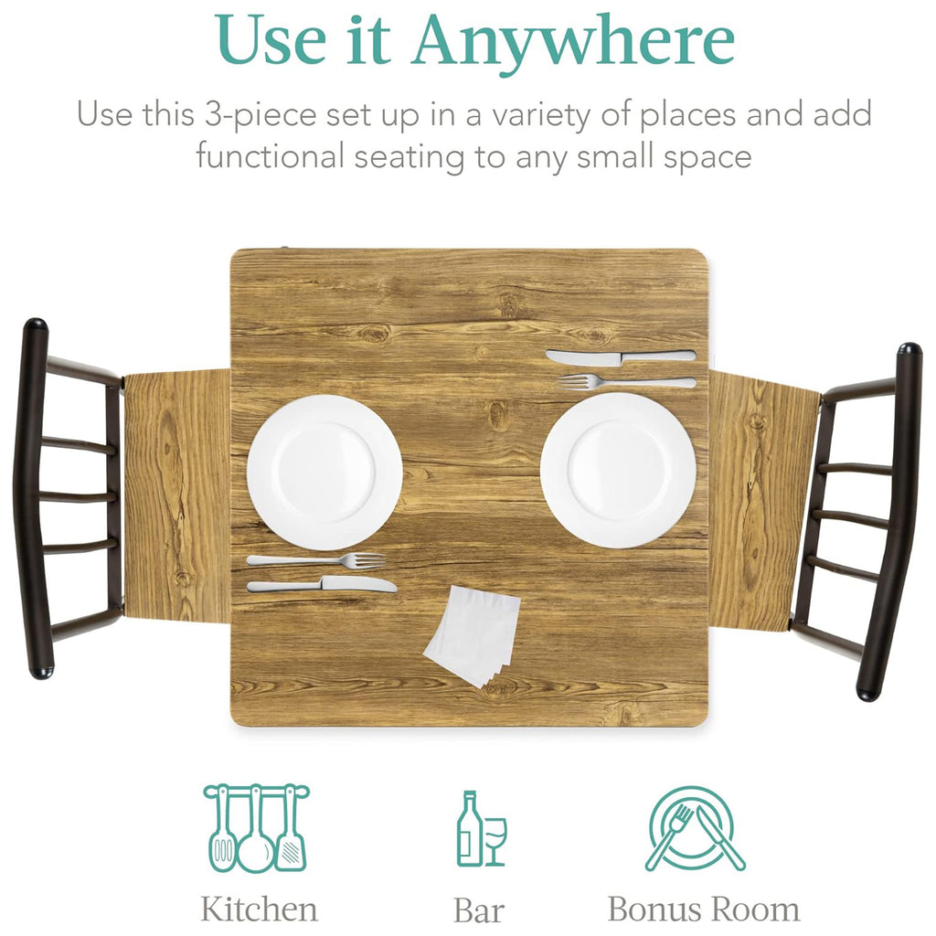3-Piece Dining Set Modern Dining Table Set, Metal and Wood Square Dining Table w/ 2 Chairs