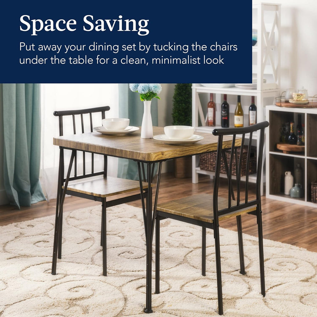 3-Piece Dining Set Modern Dining Table Set, Metal and Wood Square Dining Table w/ 2 Chairs