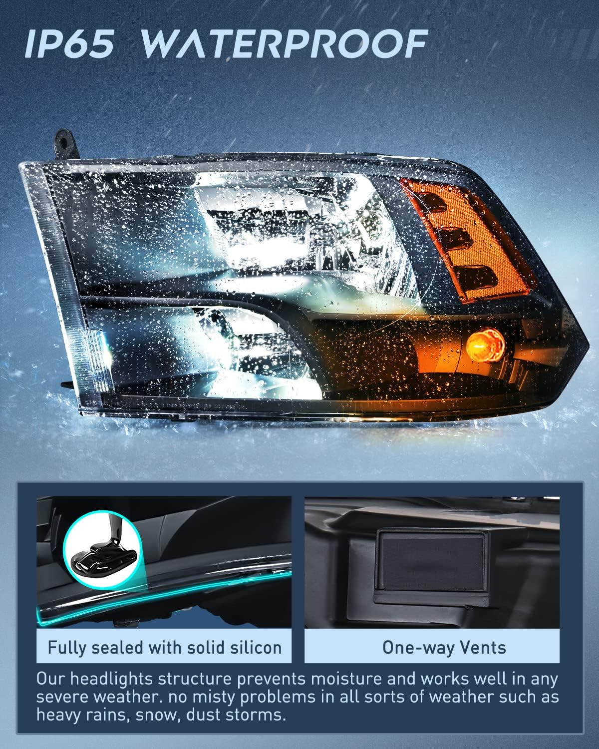 Dodge Ram 1500 2500 3500 Pickup Quad Headlamp Assembly Replacement Headlight 2009 2010 2011 2012 2013 2014 2015 2016 2017 2018