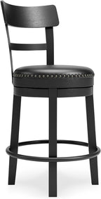 Valebeck Rustic Farmhouse Swivel Bar Stool – 24.5″ Counter Height, 360° Swivel Metal & Wood Frame, Polyester Upholstery