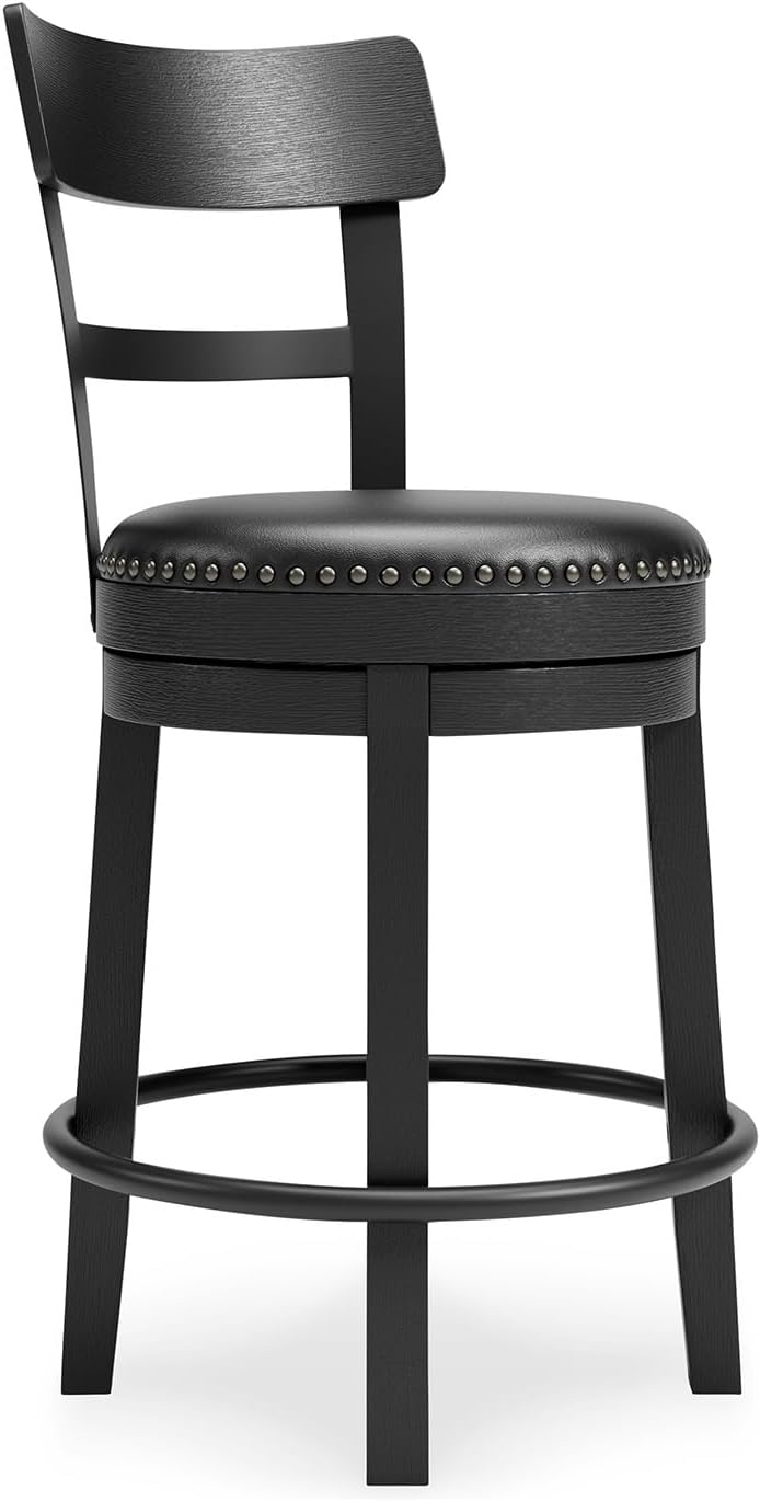 Valebeck Rustic Farmhouse Swivel Bar Stool – 24.5″ Counter Height, 360° Swivel Metal & Wood Frame, Polyester Upholstery