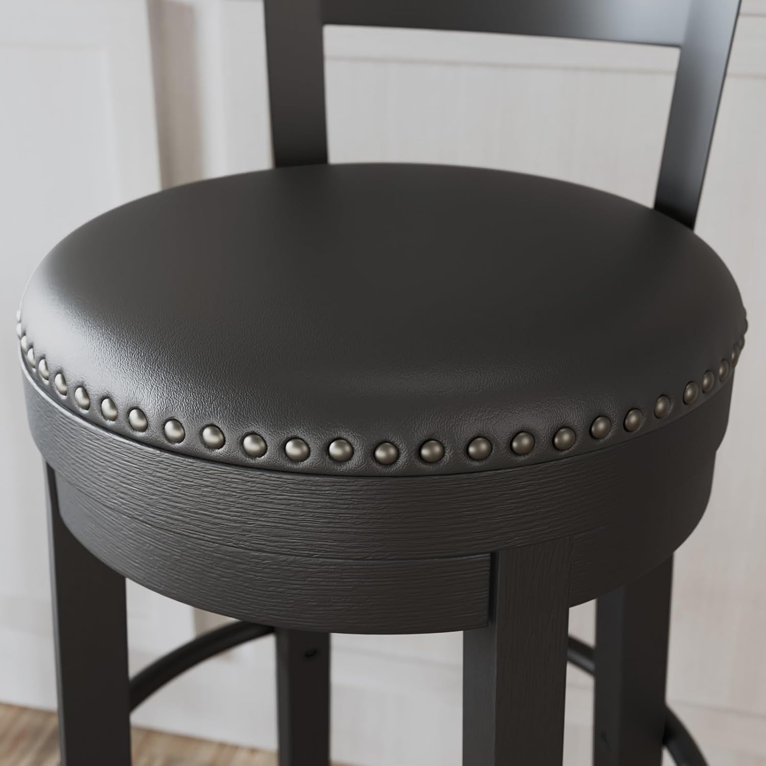 Valebeck Rustic Farmhouse Swivel Bar Stool – 24.5″ Counter Height, 360° Swivel Metal & Wood Frame, Polyester Upholstery