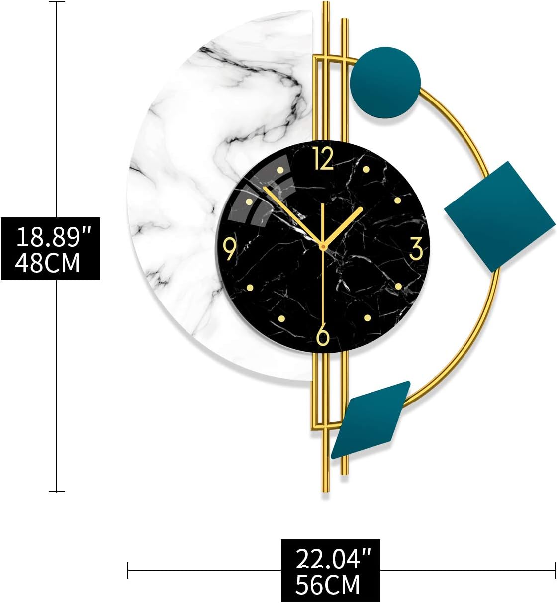 Large Wall Clocks Battery Operated Silent Non-Ticking Modern Clock for Living Room Bedroom Office Kitchen Home Decor Metal Glass Wall Decoration for Indoor House, 19 * 22in