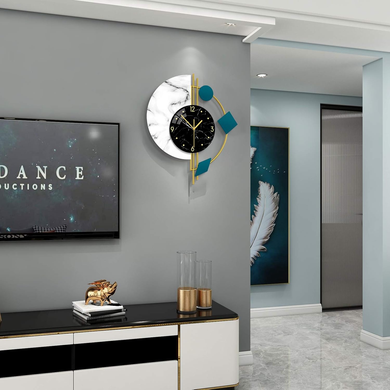 Large Wall Clocks Battery Operated Silent Non-Ticking Modern Clock for Living Room Bedroom Office Kitchen Home Decor Metal Glass Wall Decoration for Indoor House, 19 * 22in