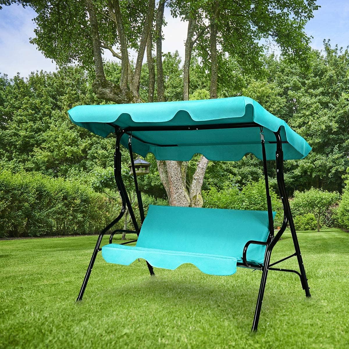 Porch Swing, Patio with Removable Cushion & Powder-Coated Steel Frame, Outdoor Swing with Canopy for Porch, Backyard, Garden, Balcony