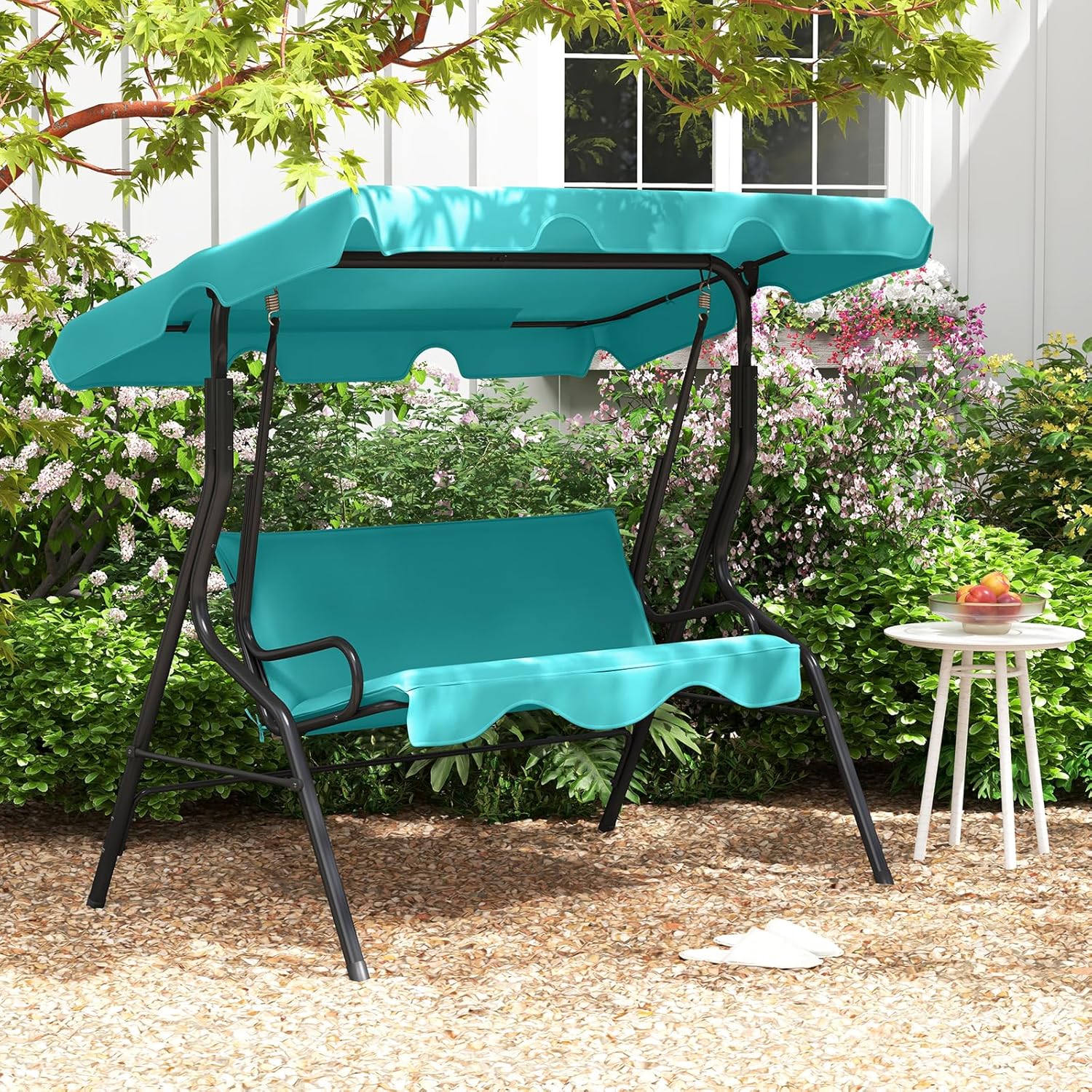 Porch Swing, Patio with Removable Cushion & Powder-Coated Steel Frame, Outdoor Swing with Canopy for Porch, Backyard, Garden, Balcony