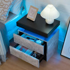 Bedside Table with 2 Drawers, LED Nightstand Wooden Cabinet Unit with LED Lights for Bedroom, End Table Side Table for Bedroom Living Room