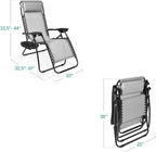 Set of 2 Adjustable Steel Mesh Zero Gravity Lounge Chair Recliners w/Pillows and Cup Holder Trays