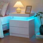 Bedside Table with 2 Drawers, LED Nightstand Wooden Cabinet Unit with LED Lights for Bedroom, End Table Side Table for Bedroom Living Room