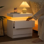 Bedside Table with 2 Drawers, LED Nightstand Wooden Cabinet Unit with LED Lights for Bedroom, End Table Side Table for Bedroom Living Room