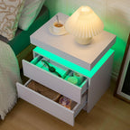 Bedside Table with 2 Drawers, LED Nightstand Wooden Cabinet Unit with LED Lights for Bedroom, End Table Side Table for Bedroom Living Room
