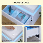 Bedside Table with 2 Drawers, LED Nightstand Wooden Cabinet Unit with LED Lights for Bedroom, End Table Side Table for Bedroom Living Room