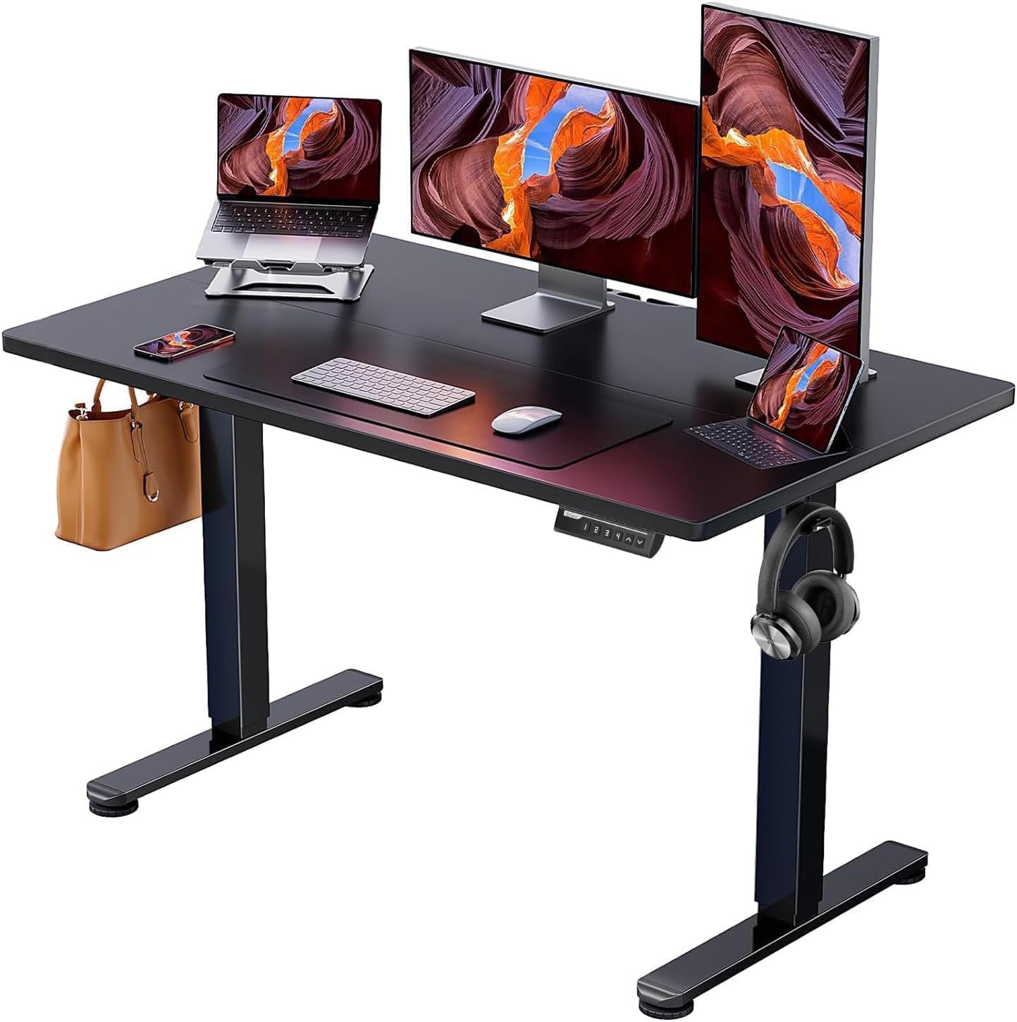 Height Adjustable Electric Standing Desk, 47.2 x 23.6 Inches Sit Stand up Desk, Memory Computer Home Office Desk with Two-Piece Desktop