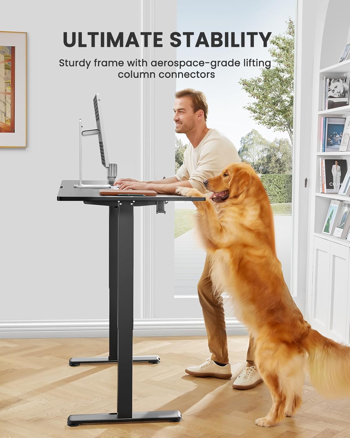 Height Adjustable Electric Standing Desk, 47.2 x 23.6 Inches Sit Stand up Desk, Memory Computer Home Office Desk with Two-Piece Desktop