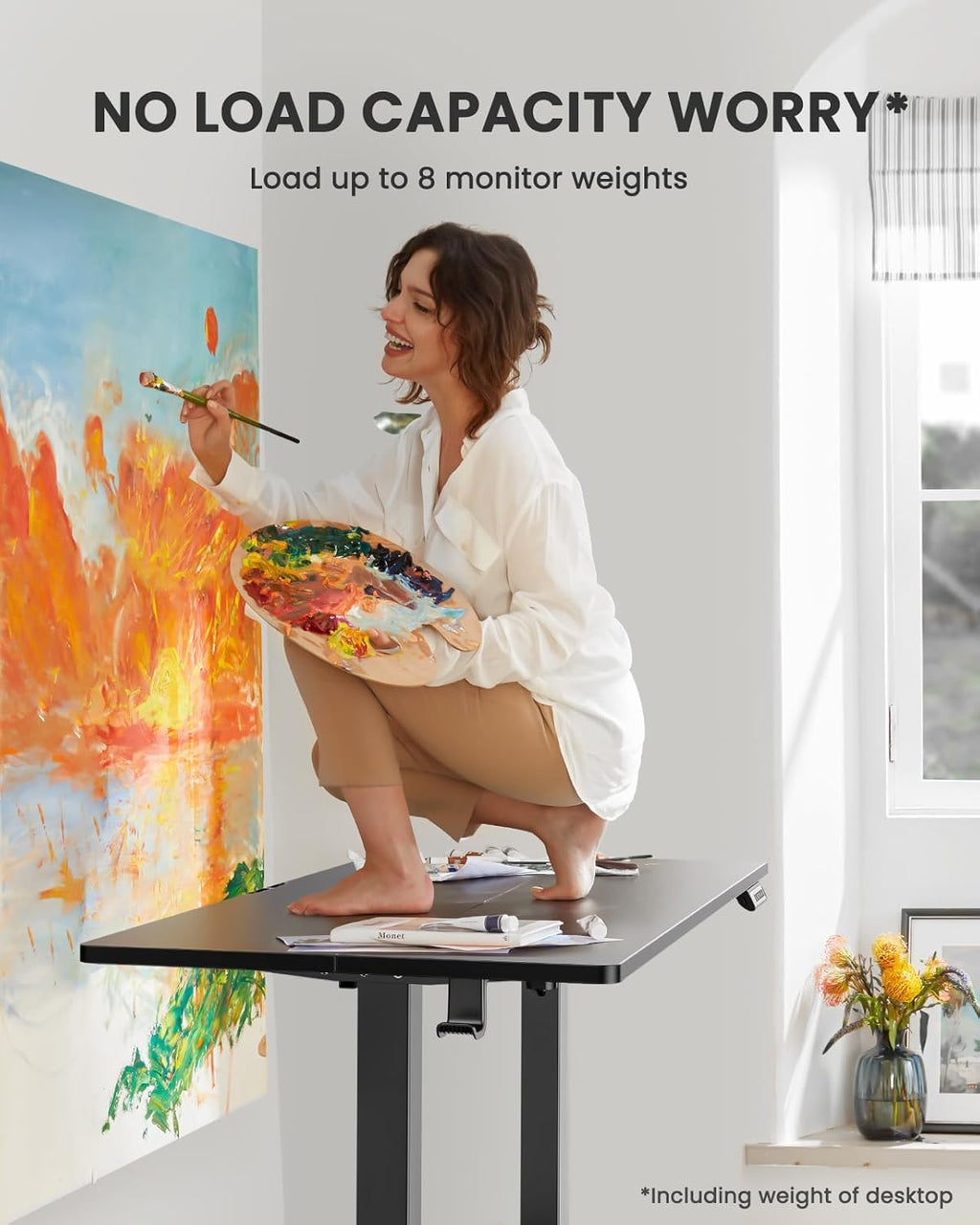 Height Adjustable Electric Standing Desk, 47.2 x 23.6 Inches Sit Stand up Desk, Memory Computer Home Office Desk with Two-Piece Desktop