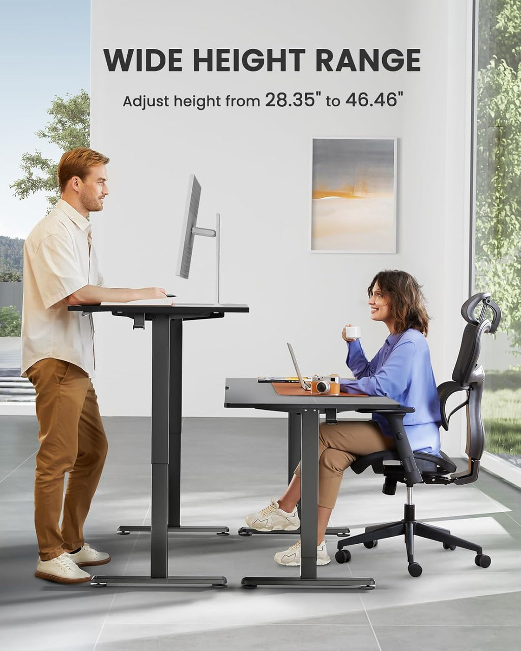 Height Adjustable Electric Standing Desk, 47.2 x 23.6 Inches Sit Stand up Desk, Memory Computer Home Office Desk with Two-Piece Desktop