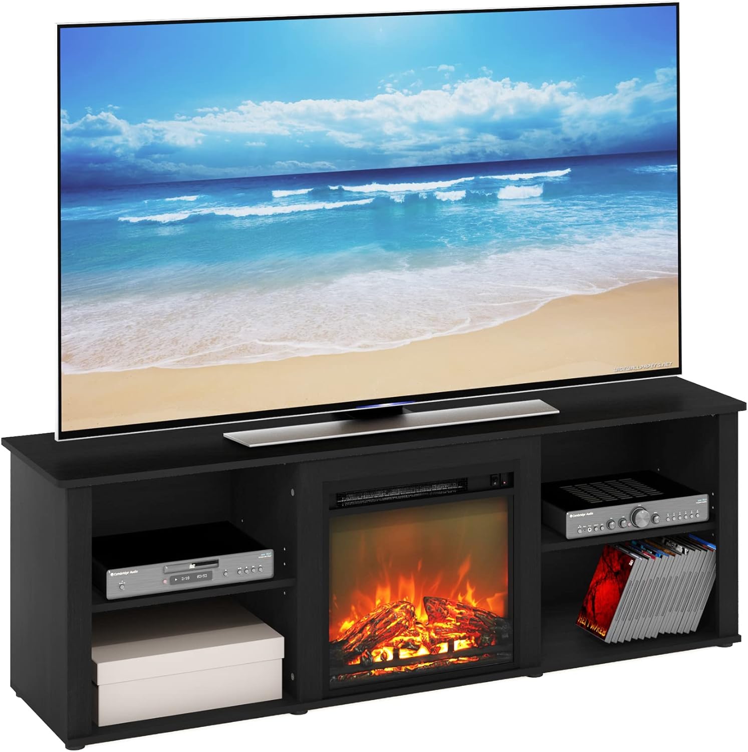 70 Inch TV Stand with Fireplace, Americano