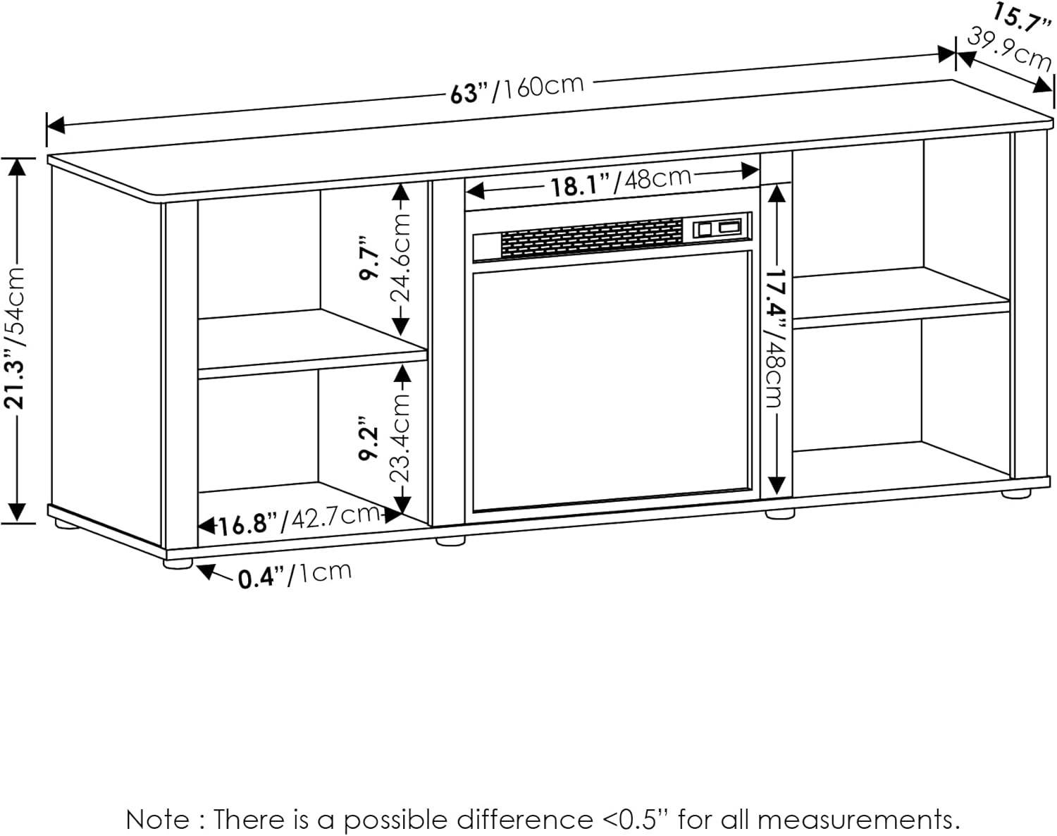 70 Inch TV Stand with Fireplace, Americano