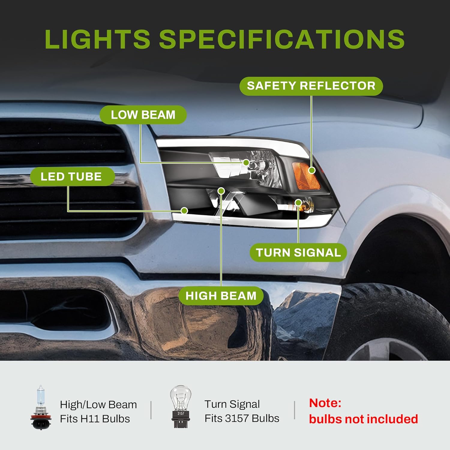 2009 2012 Dodge Ram 1500 2500 3500 Headlight DRL LED Head Lamps 2010 2011