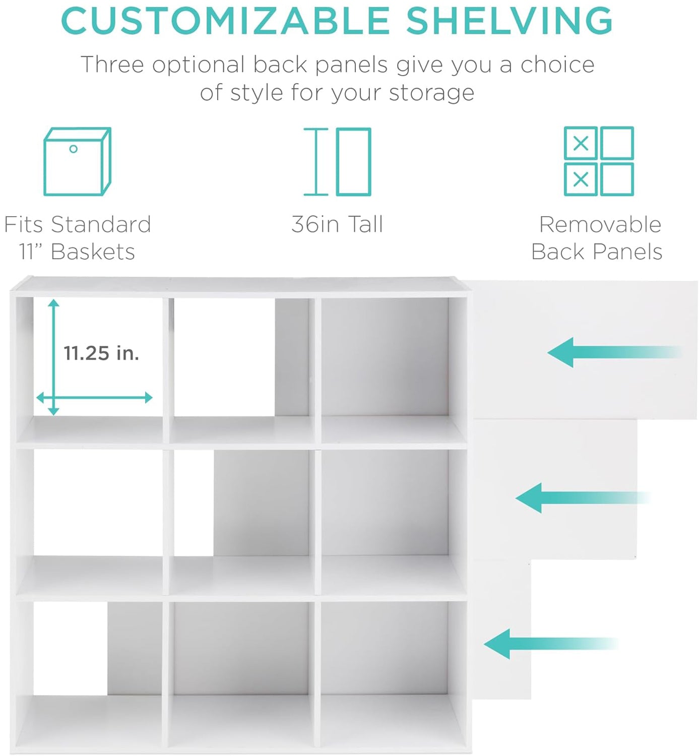9-Cube Storage Organizer, 11in Shelf Opening, Bookcase, Display Shelf, Customizable w/ 3 Removable Back Panels