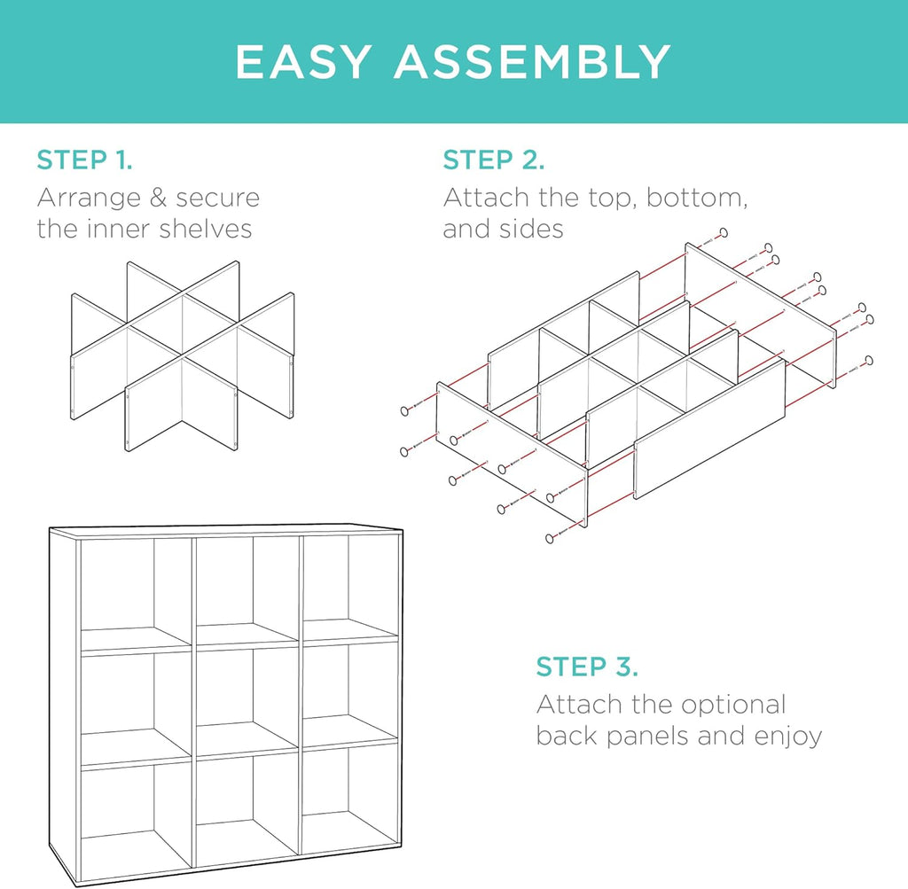 9-Cube Storage Organizer, 11in Shelf Opening, Bookcase, Display Shelf, Customizable w/ 3 Removable Back Panels