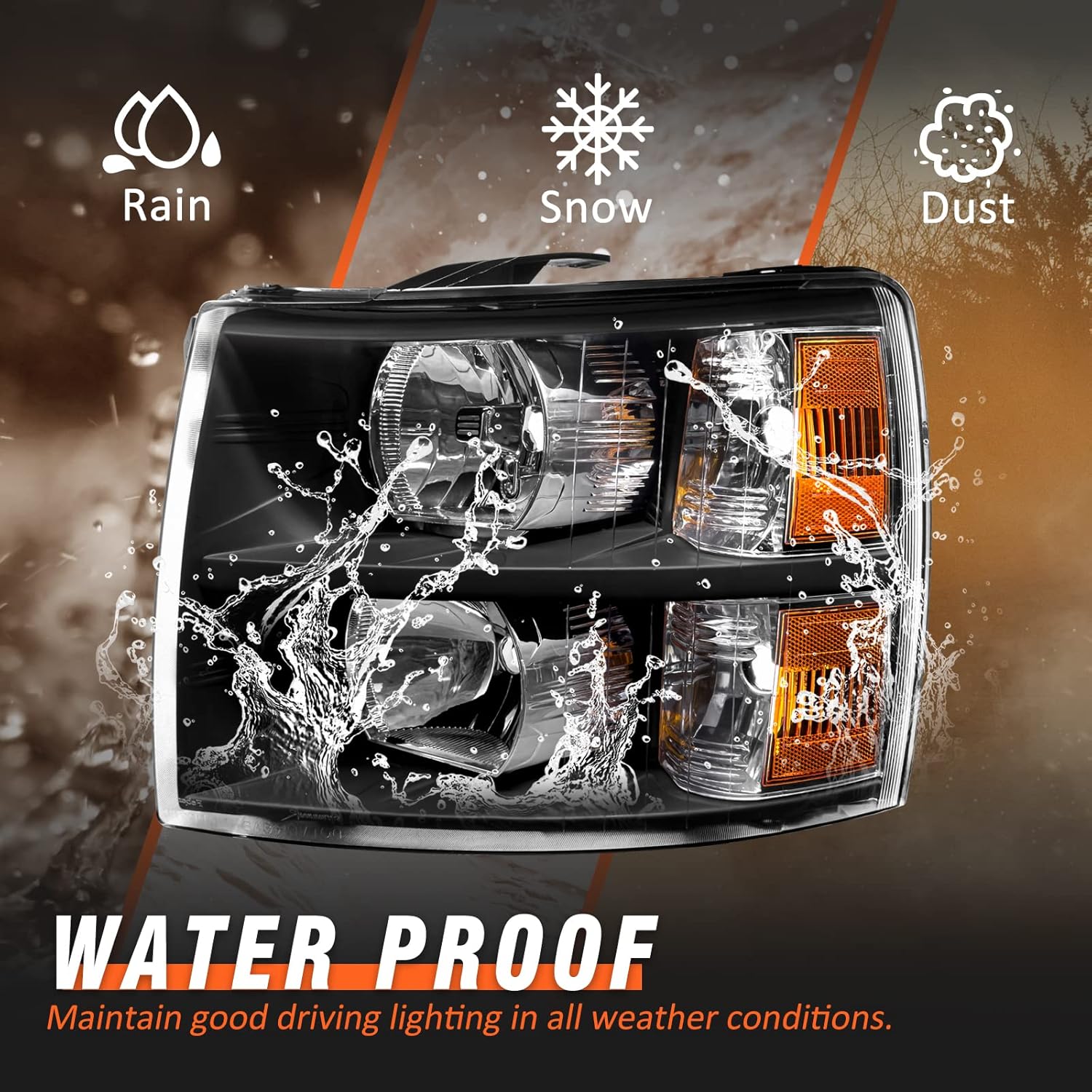 2007-2013 Chevy Silverado 1500 2500 3500 Headlights Assembly Amber Reflector Replacement Driver and Passenger Side