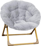 Kids Cozy Mini Folding Saucer Chair - Faux Fur Moon Chair - Soft Gold Metal Frame - 23" Portable Folding Chair For Living Room or Bedroom