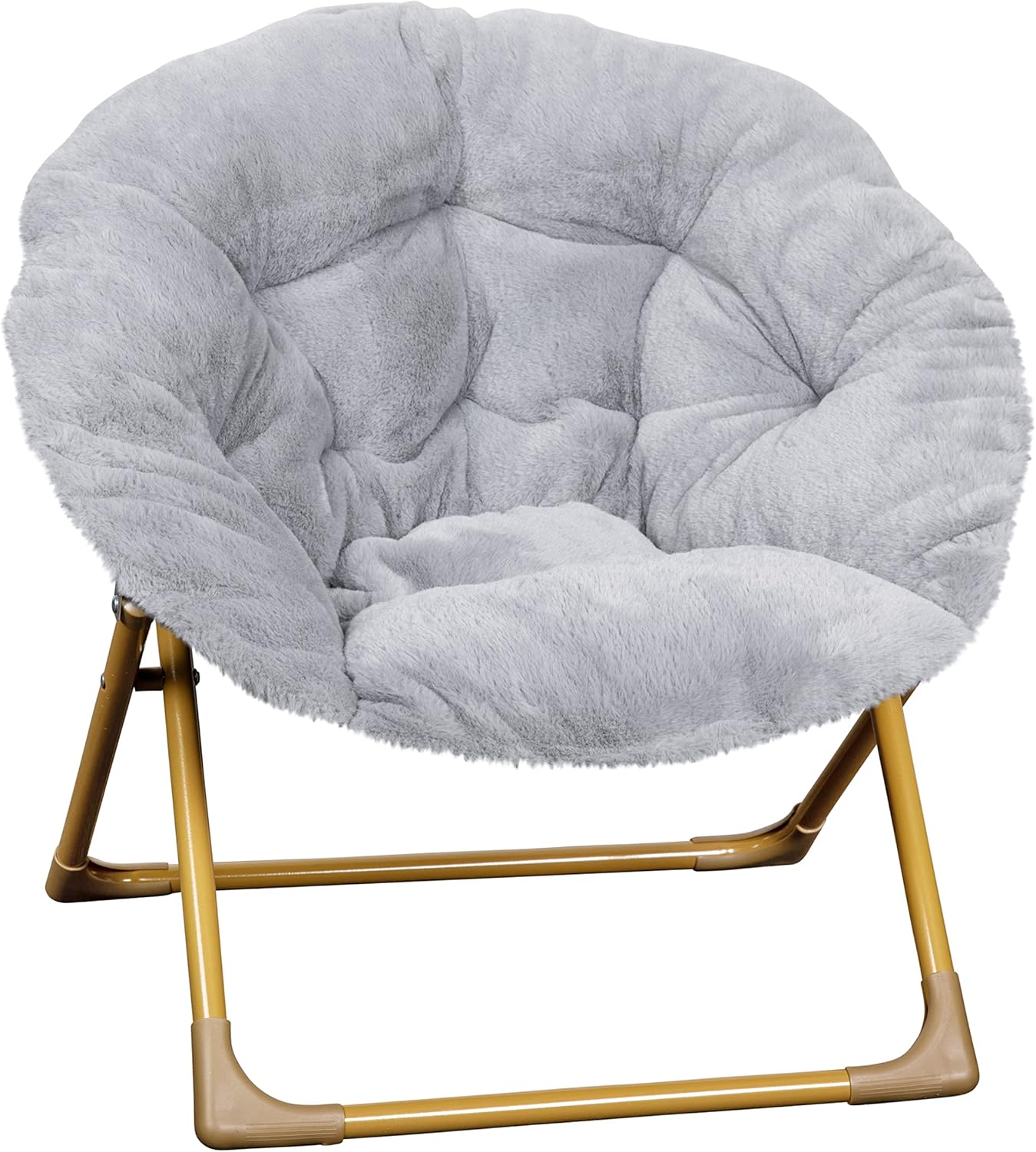 Kids Cozy Mini Folding Saucer Chair - Faux Fur Moon Chair - Soft Gold Metal Frame - 23" Portable Folding Chair For Living Room or Bedroom