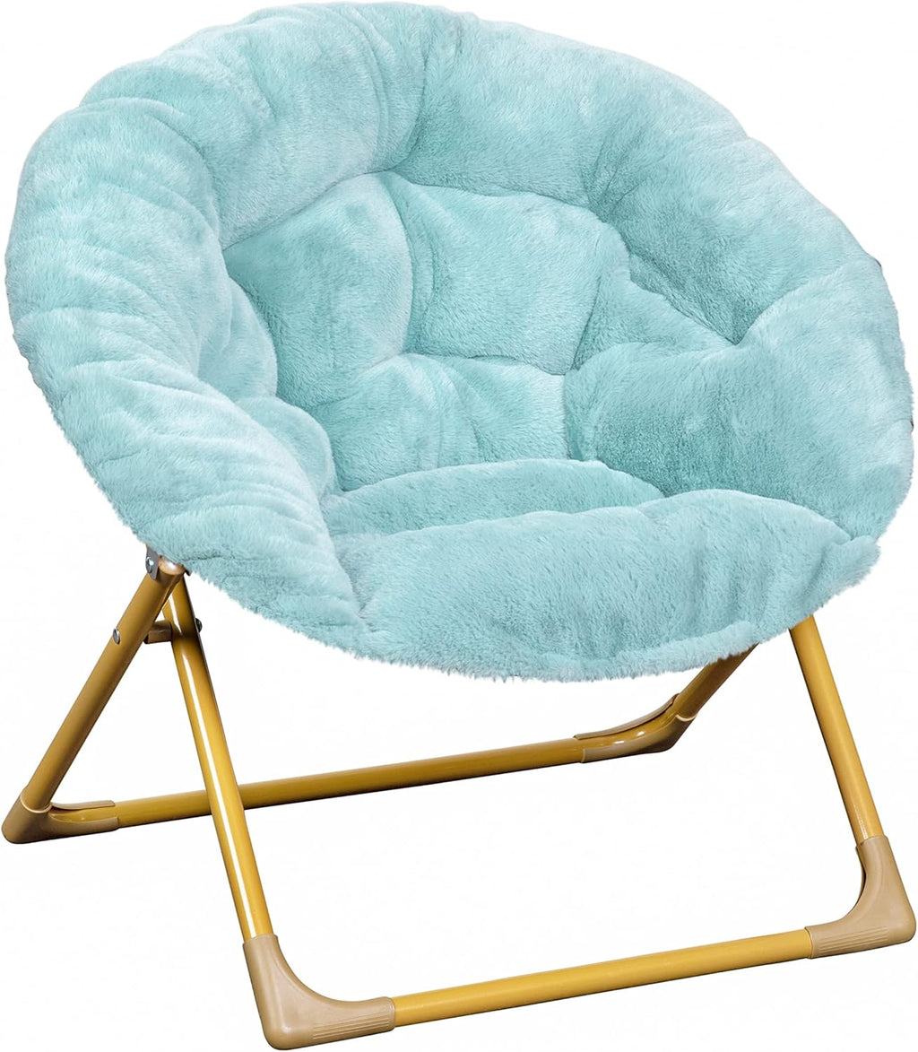 Kids Cozy Mini Folding Saucer Chair - Faux Fur Moon Chair - Soft Gold Metal Frame - 23" Portable Folding Chair For Living Room or Bedroom
