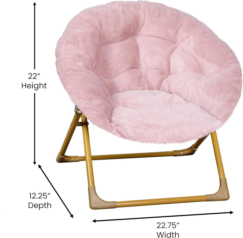 Kids Cozy Mini Folding Saucer Chair - Faux Fur Moon Chair - Soft Gold Metal Frame - 23" Portable Folding Chair For Living Room or Bedroom