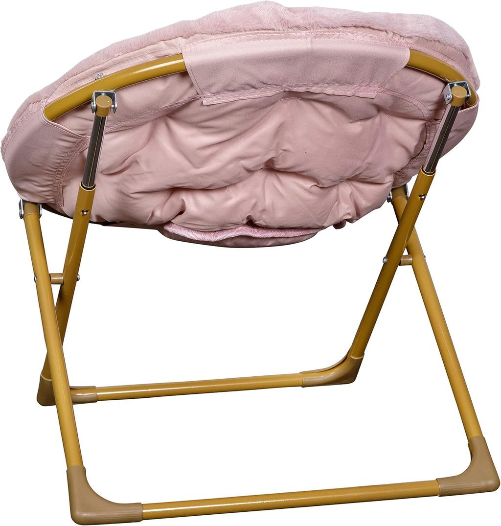 Kids Cozy Mini Folding Saucer Chair - Faux Fur Moon Chair - Soft Gold Metal Frame - 23" Portable Folding Chair For Living Room or Bedroom