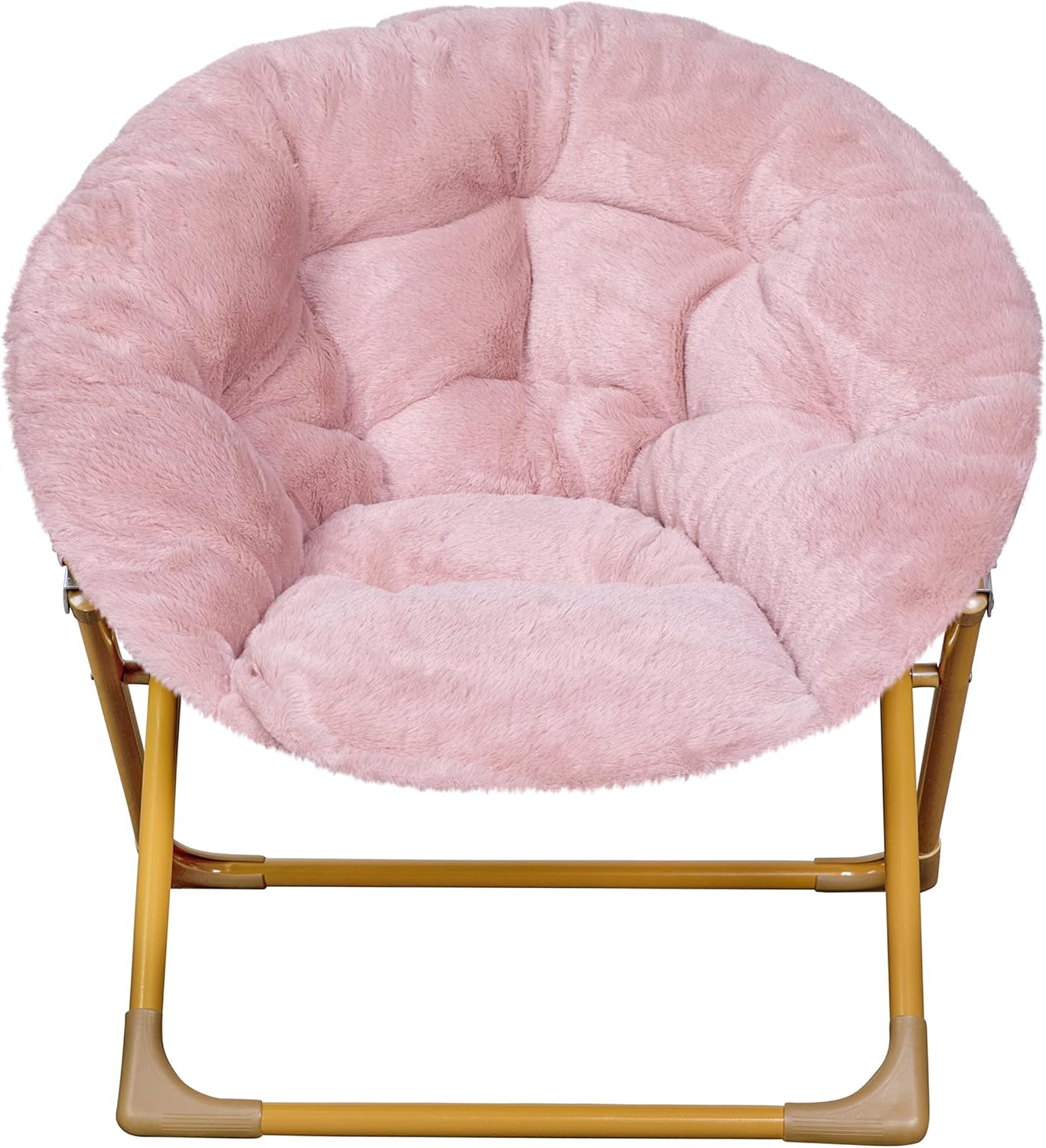 Kids Cozy Mini Folding Saucer Chair - Faux Fur Moon Chair - Soft Gold Metal Frame - 23" Portable Folding Chair For Living Room or Bedroom