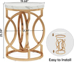 Modern Round End Table with Thickened Top, 20" Gold Side Table with Unique O-Shaped Base, Midcentury Accent Table Nightstand for Living Room Bedroom, White + Gold