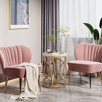 Modern Round End Table with Thickened Top, 20" Gold Side Table with Unique O-Shaped Base, Midcentury Accent Table Nightstand for Living Room Bedroom, White + Gold