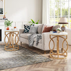 Modern Round End Table with Thickened Top, 20" Gold Side Table with Unique O-Shaped Base, Midcentury Accent Table Nightstand for Living Room Bedroom, White + Gold