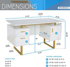 Writing Desk Table Storage Drawers and Cabinet Modern Office Large Floating Desktop Surface White/Gold