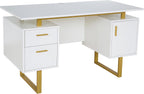 Writing Desk Table Storage Drawers and Cabinet Modern Office Large Floating Desktop Surface White/Gold