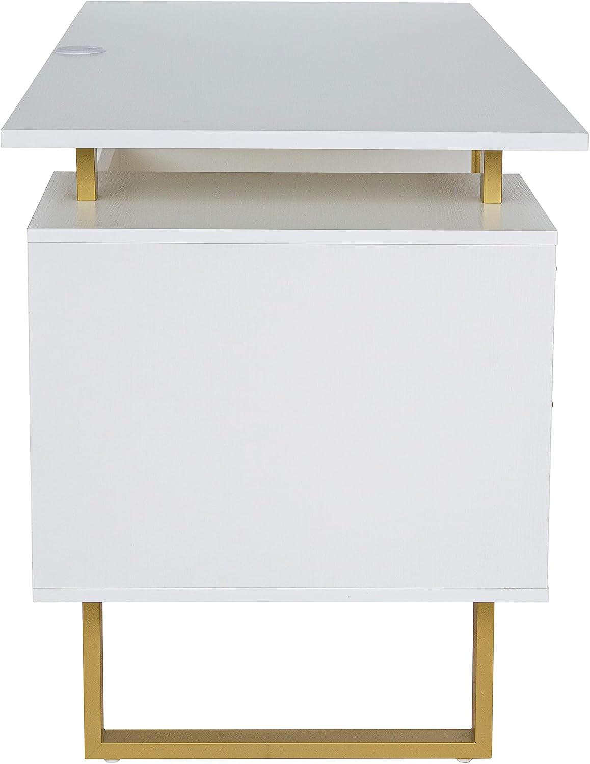 Writing Desk Table Storage Drawers and Cabinet Modern Office Large Floating Desktop Surface White/Gold