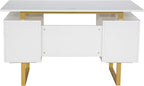 Writing Desk Table Storage Drawers and Cabinet Modern Office Large Floating Desktop Surface White/Gold