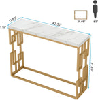 Modern Console Table for Entryway, 42.5-Inch Behind Sofa Table with Faux Marble Tabletop, Engineered Wood Entry Furniture for Hallway, Foyer, Living Room, Easy Assembly, White and Gold