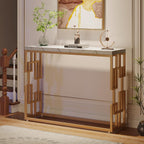 Modern Console Table for Entryway, 42.5-Inch Behind Sofa Table with Faux Marble Tabletop, Engineered Wood Entry Furniture for Hallway, Foyer, Living Room, Easy Assembly, White and Gold